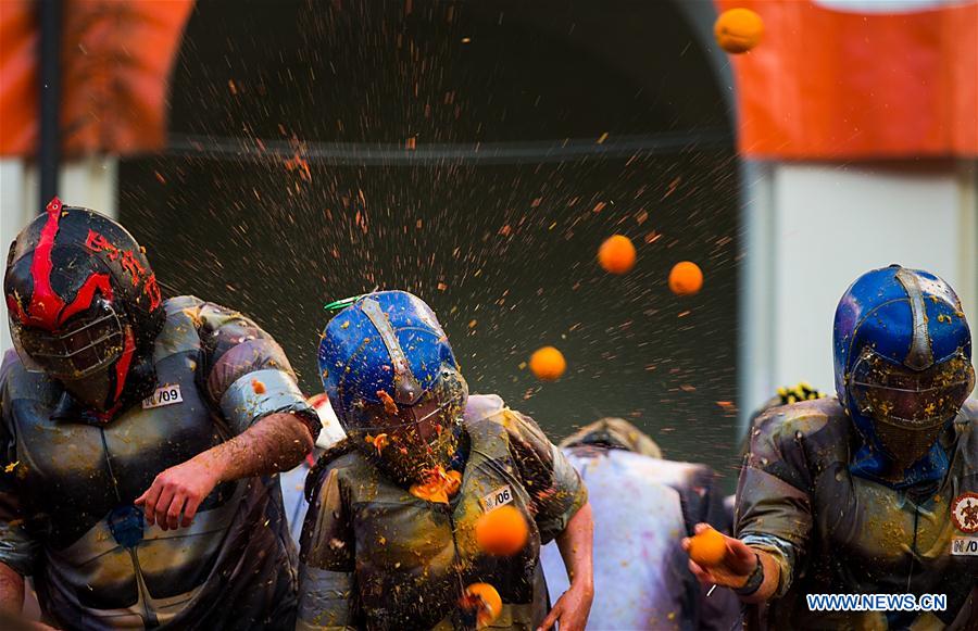 ITALY-IVREA-CARNIVAL-"BATTLE OF THE ORANGES"