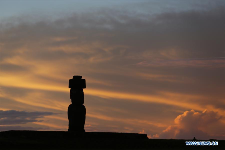 CHILE-EASTER ISLAND-MOAI-SUNSET