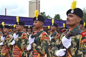 People participate in rehearsal for Indian Independence Day celebrations