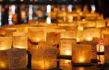 People celebrate water lantern festival in Maryland, U.S.