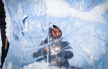 Sculptors take part in 9th China Harbin Int'l Ice-Assemblage Championship