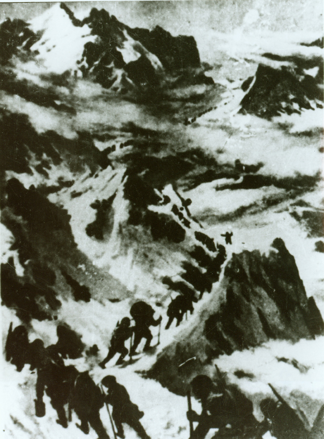 ↑資料圖片：紅軍過打鼓山。（圖片由陸軍第16集團軍某紅軍團提供）