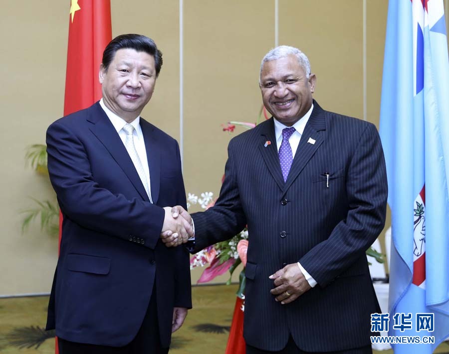 11月22日，中國國家主席習(xí)近平在楠迪同斐濟總理姆拜尼馬拉馬舉行會談。 新華社記者姚大偉攝