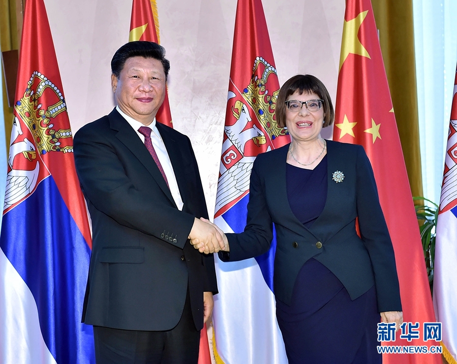 6月18日，國家主席習近平在貝爾格萊德會見塞爾維亞國民議會議長戈伊科維奇。 新華社記者李濤攝