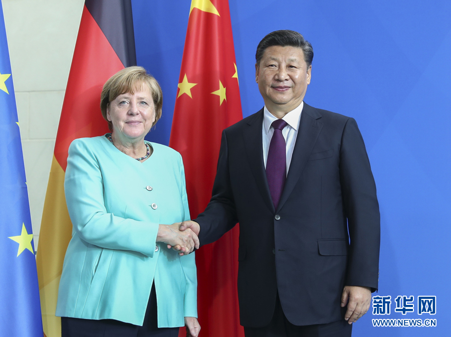 7月5日，國(guó)家主席習(xí)近平在柏林同德國(guó)總理默克爾舉行會(huì)談。新華社記者謝環(huán)馳攝